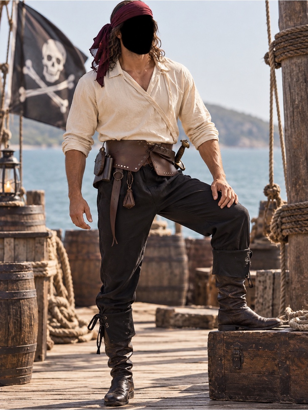 Men's Black Pirate Style 2XL Halloween costume